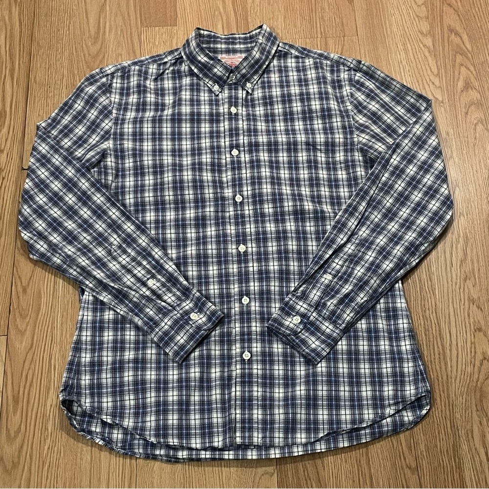 J. Press Boys Large Long Sleeve Button Down Shirt Blue Gray Plaid Preppy